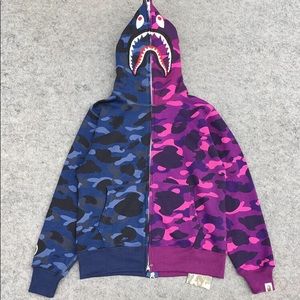BAPE HOODIE- SHARK- HALF&HALF PURLE/BLUE